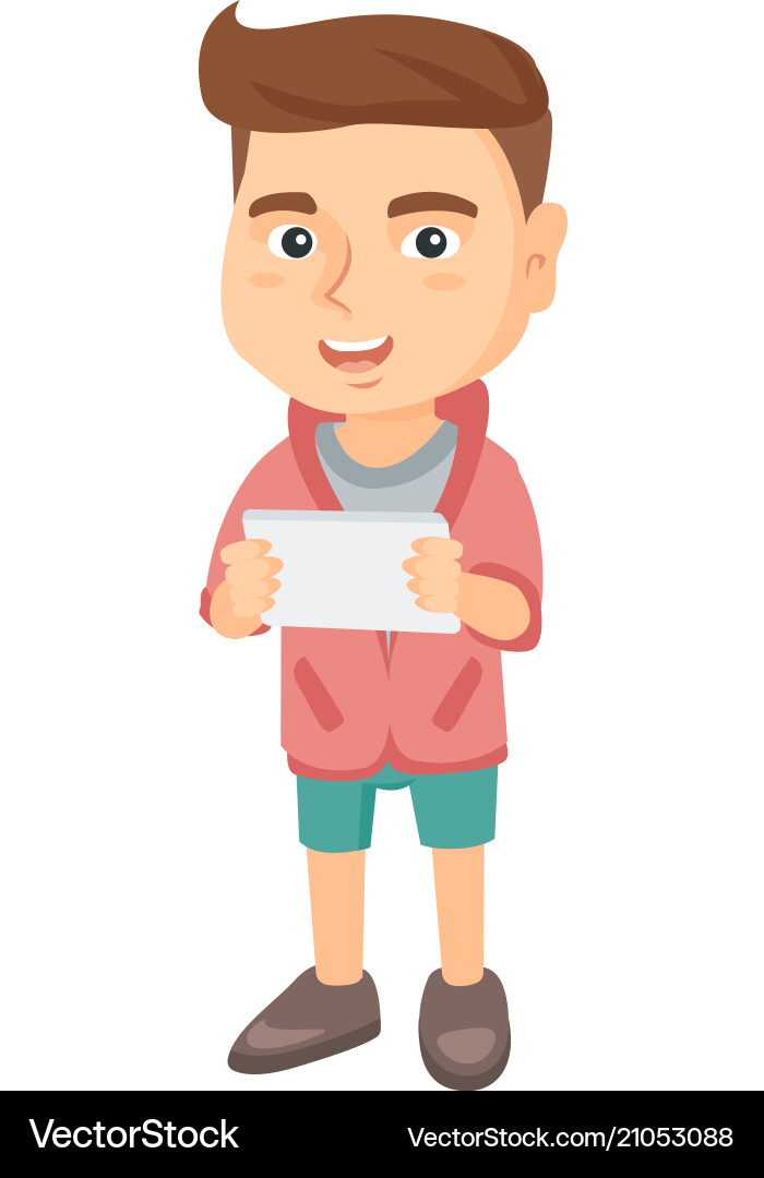 Little caucasian using a tablet computer Vector Image