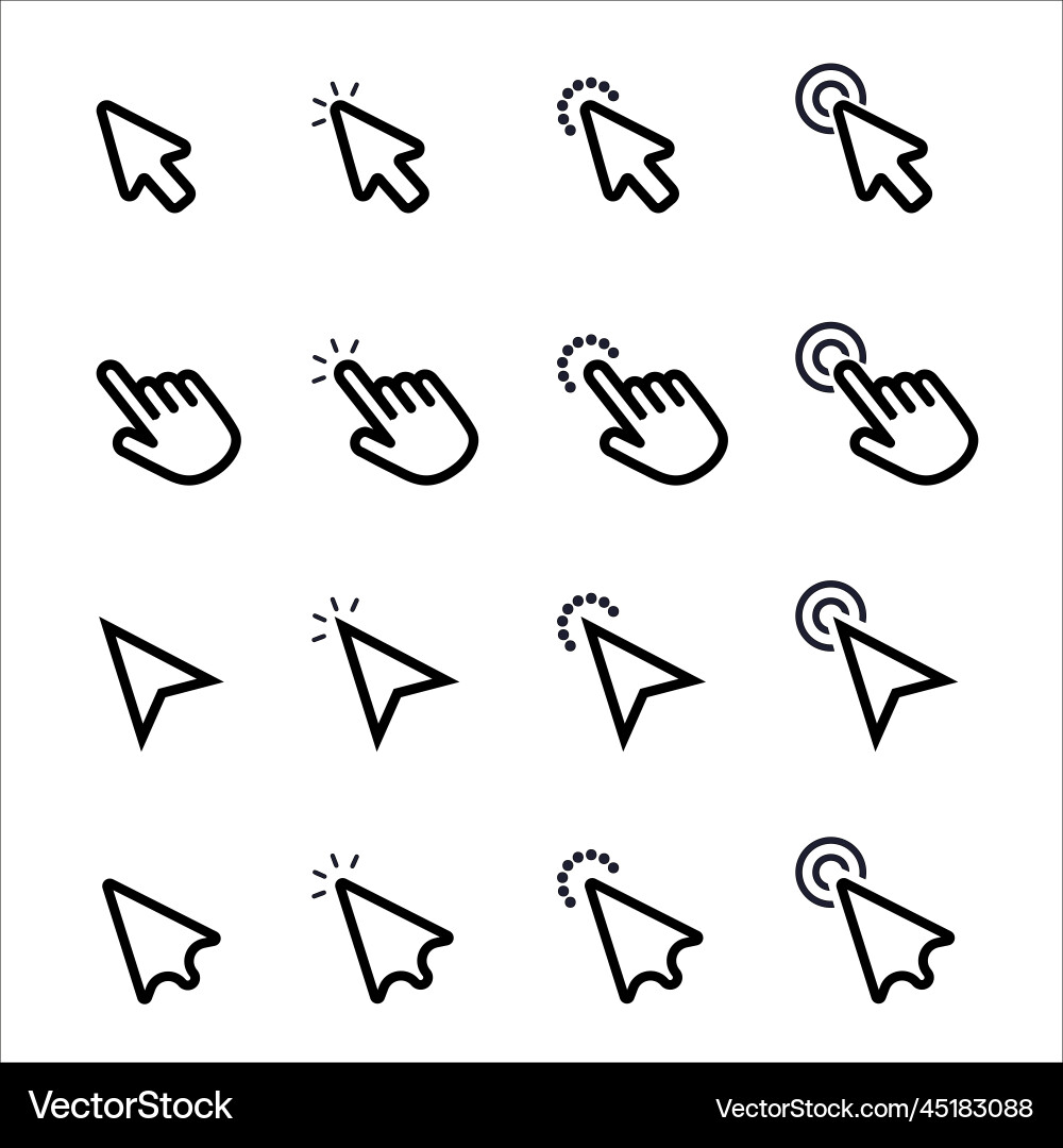 Maus Cursor Pfeile und Hände flach Stil Design Vektorbild