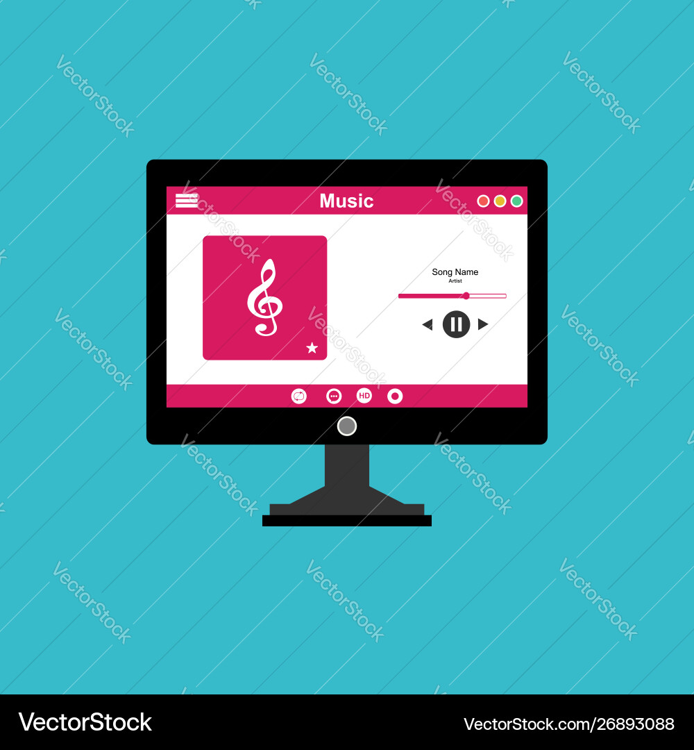 Media player application app template with flat Media player application app template with flat vector image