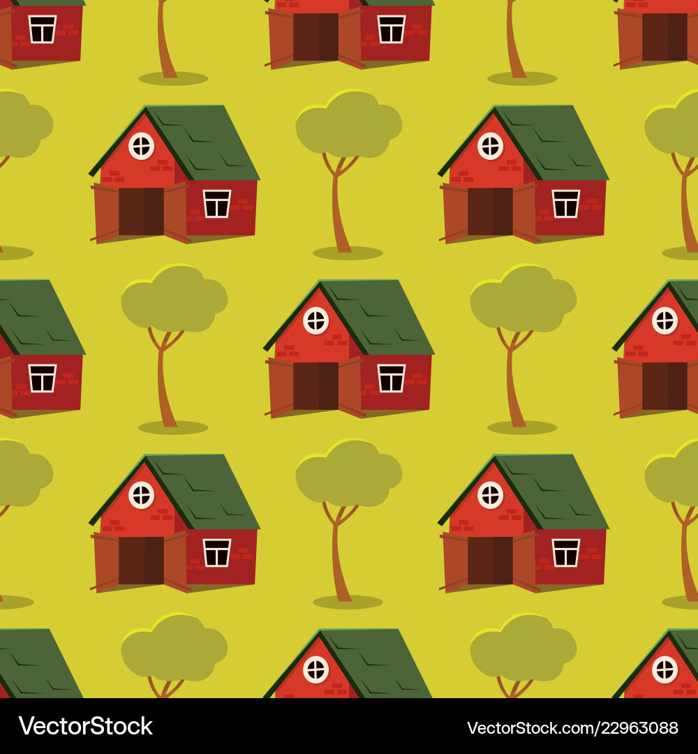 Set image pattern barns with trees Set image pattern barns with trees vector image