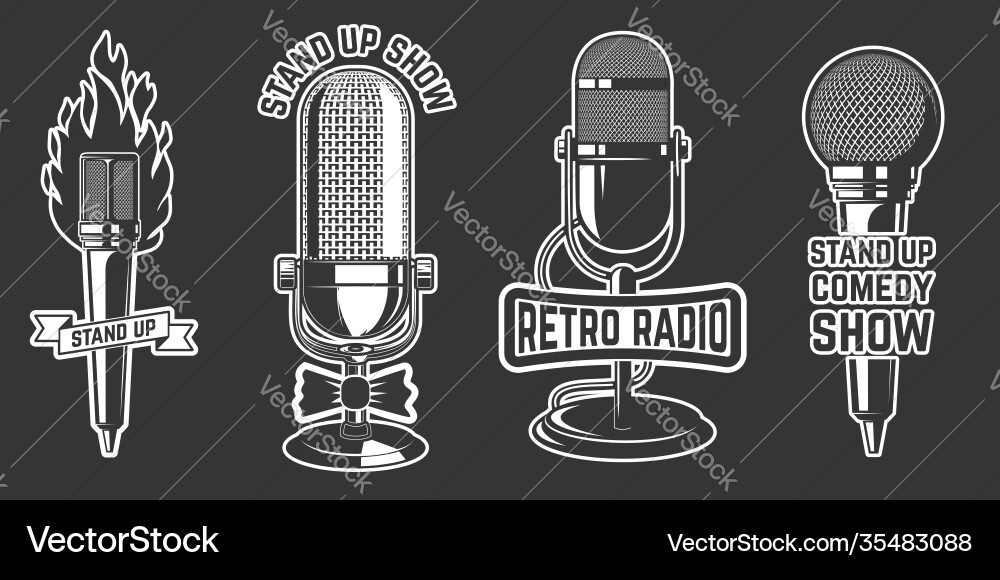 Stand up show set emblems with retro Stand up show set emblems with retro vector image