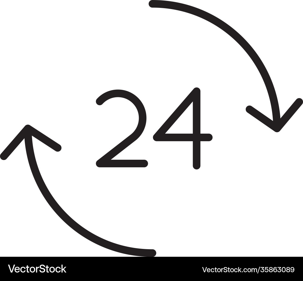 24 hours number with arrows around line style vector image