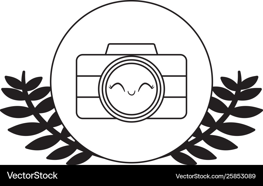 Camera photographic kawaii in frame circular Camera photographic kawaii in frame circular Vector Image