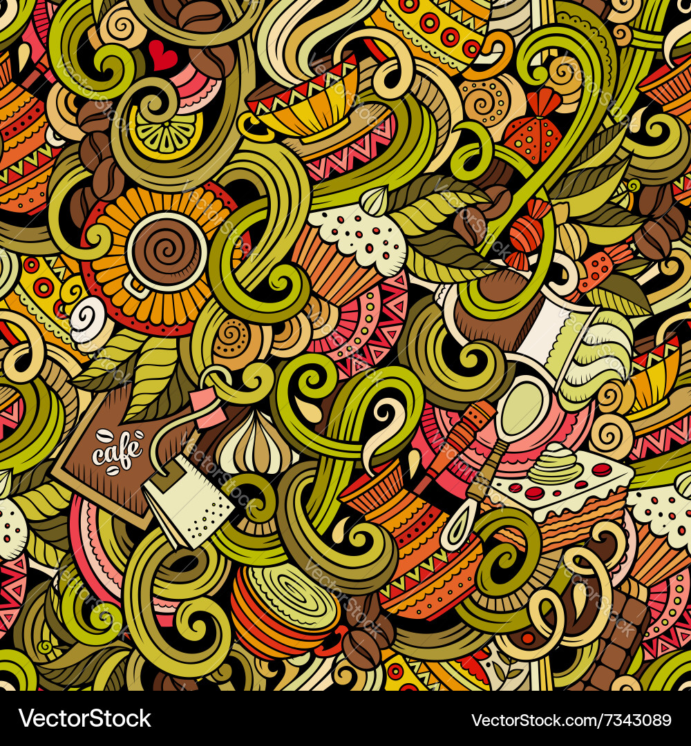 Cartoon hand-drawn doodles of cafe coffee shop Vector Image