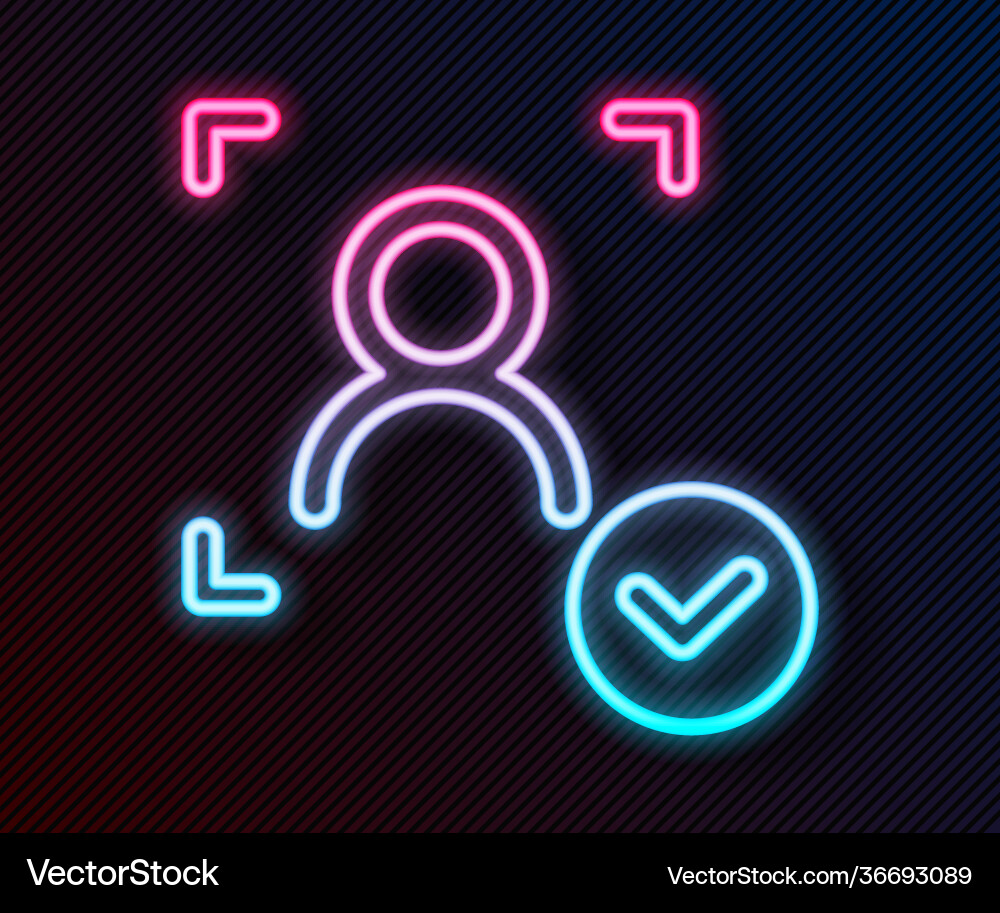 Glowing neon line face recognition with check mark Glowing neon line face recognition with check mark vector image