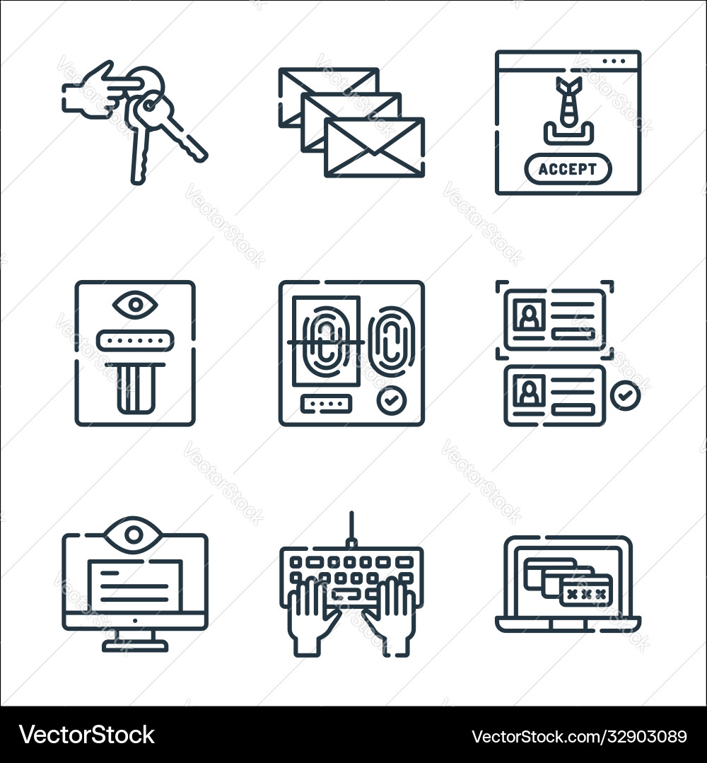 Hacker Linie Icons lineare Set Qualität Hacker Linie Icons lineare Set Qualität vektorbild