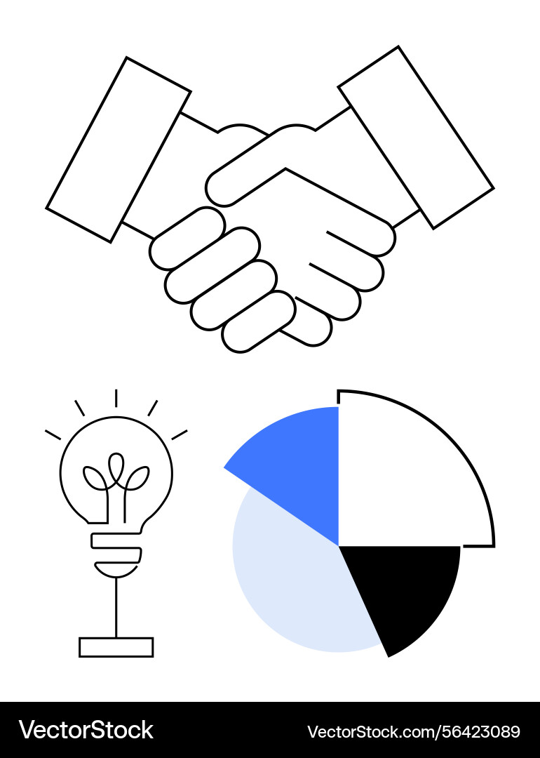 Handshake with pie chart and lightbulb Handshake with pie chart and lightbulb vector image