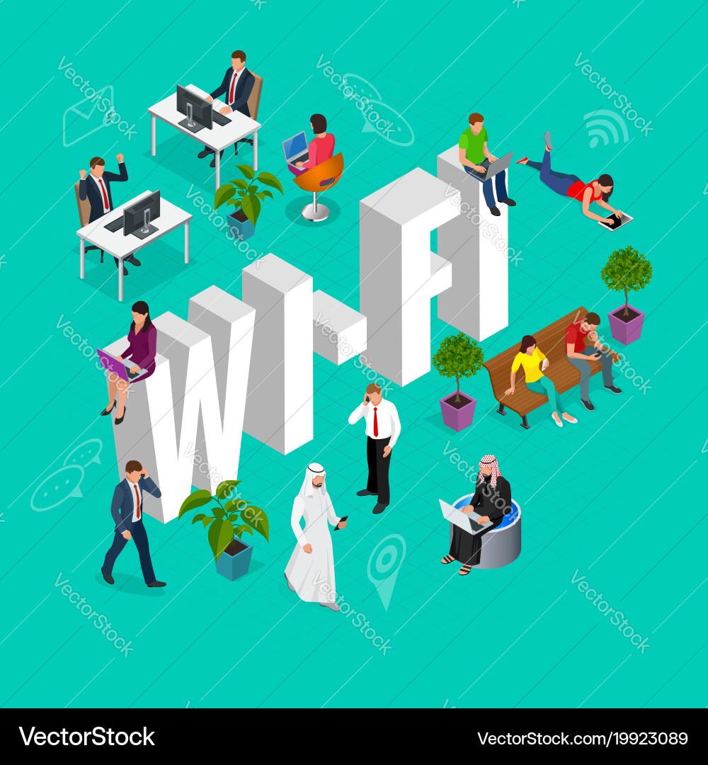 Isomeric wi-fi concept web site computer online vector image