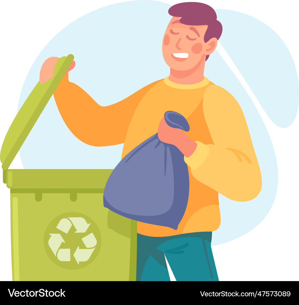 Man character doing housework throwing garbage Man character doing housework throwing garbage vector image