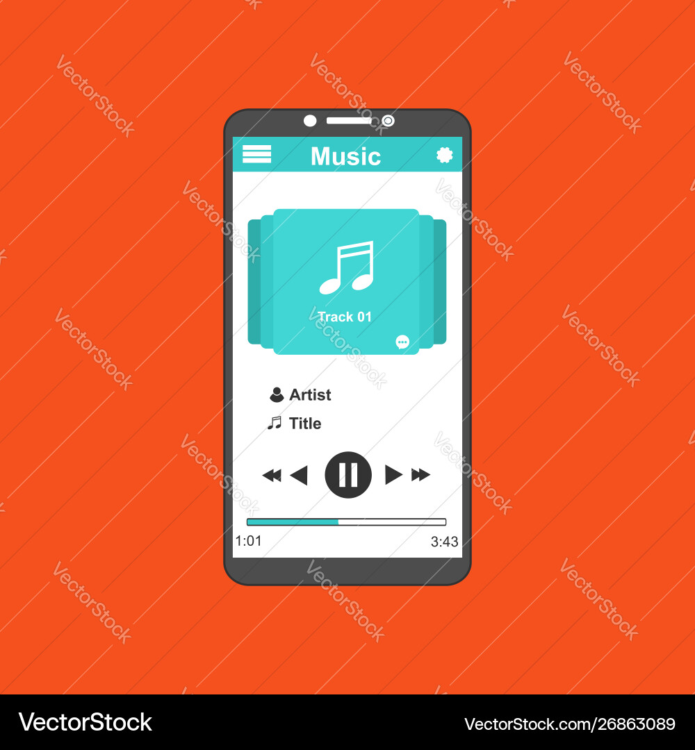 Media player application app template with flat Media player application app template with flat Vector Image