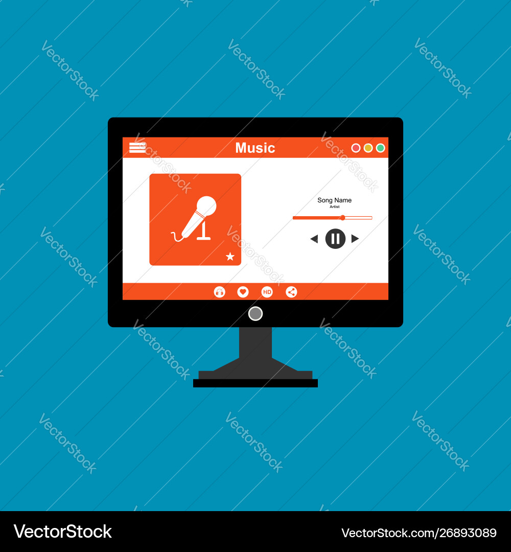 Media player application app template with flat Media player application app template with flat Vector Image