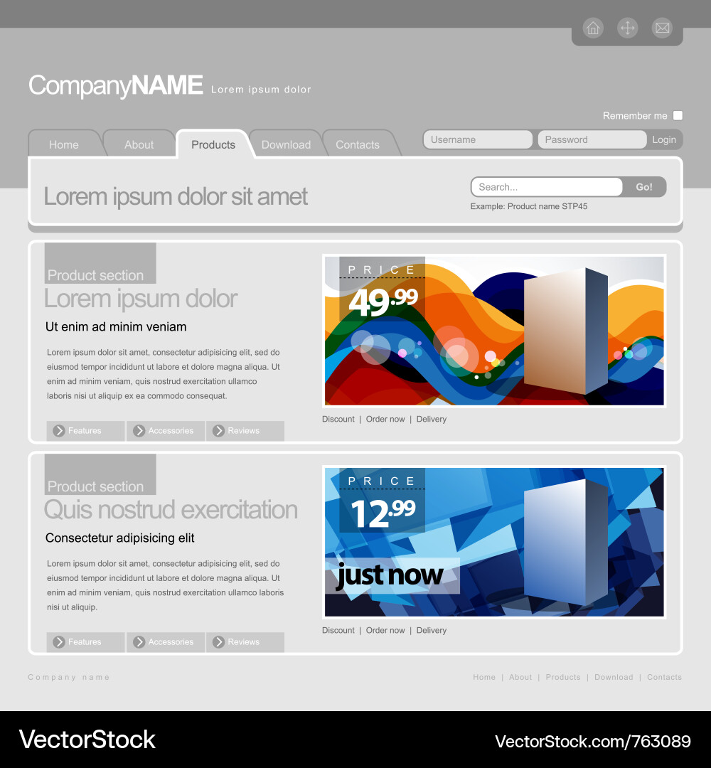 Modern Gray Website Template Vector Image