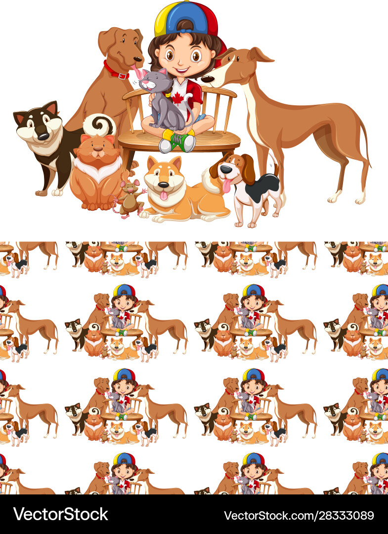 Nahtloses Hintergrunddesign mit Mädchen und Haustieren Nahtloses Hintergrunddesign mit Mädchen und Haustieren vektorbild
