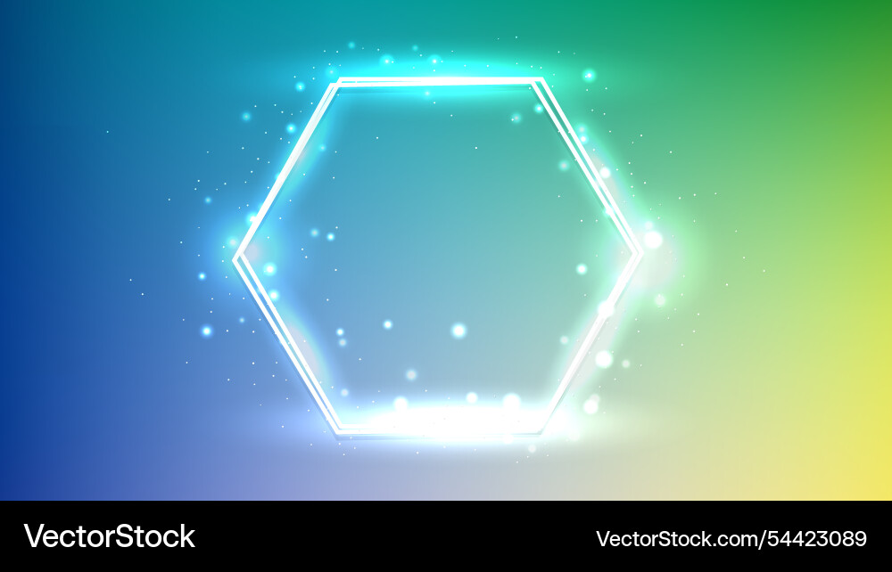 Neon double hexagon frame with shining effects Neon double hexagon frame with shining effects vector image