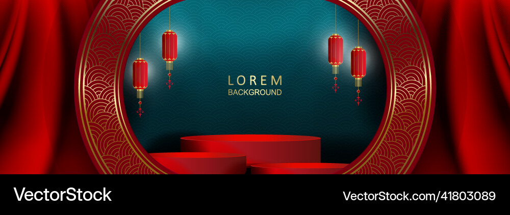 Red abstract composition with a stage and golden Vector Image