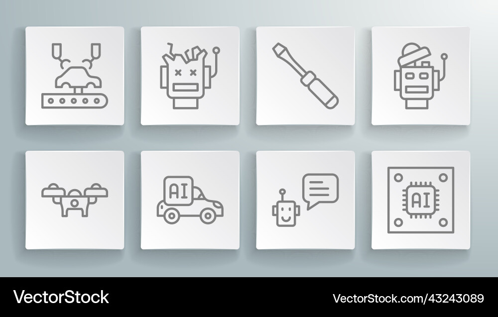 Set line drone broken robot autonomous smart car Set line drone broken robot autonomous smart car vector image
