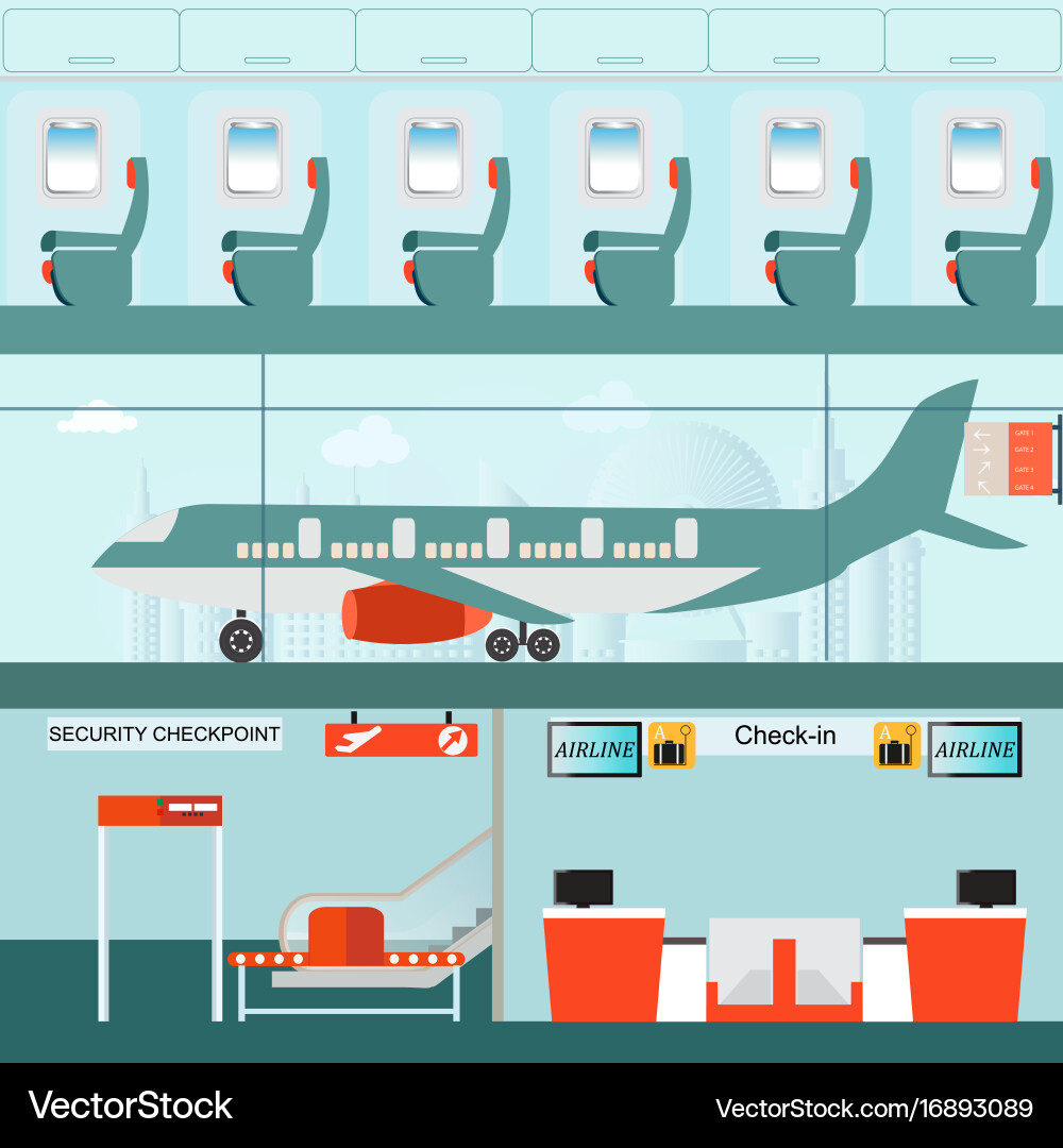 Set of airport terminal with check in counter vector image