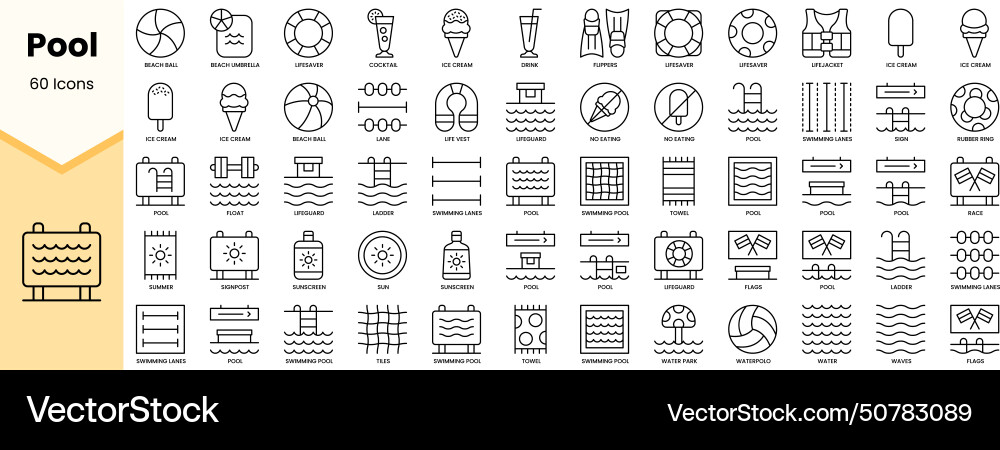 Set of pool icons simple line art style pack Set of pool icons simple line art style pack vector image