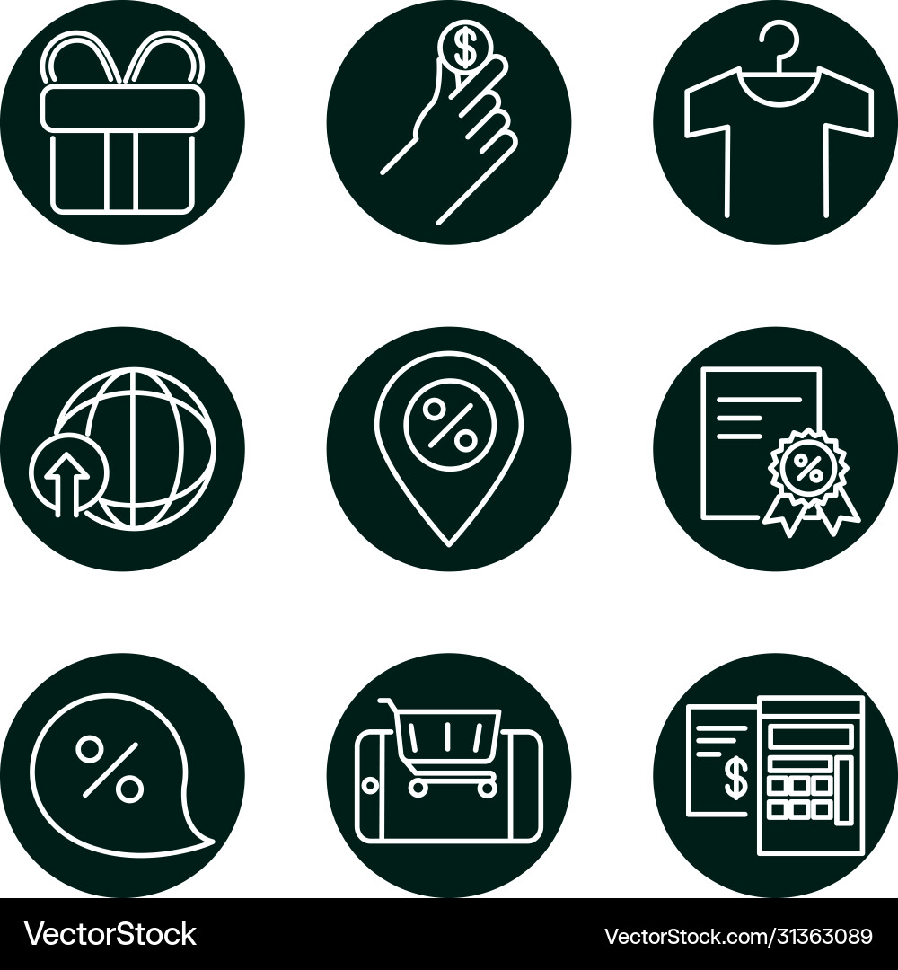 Shopping block and line style icon set vector image