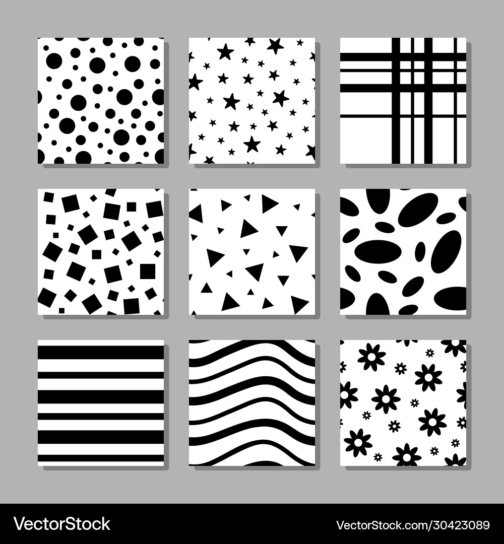 Simple monochrome seamless patterns collection Vector Image