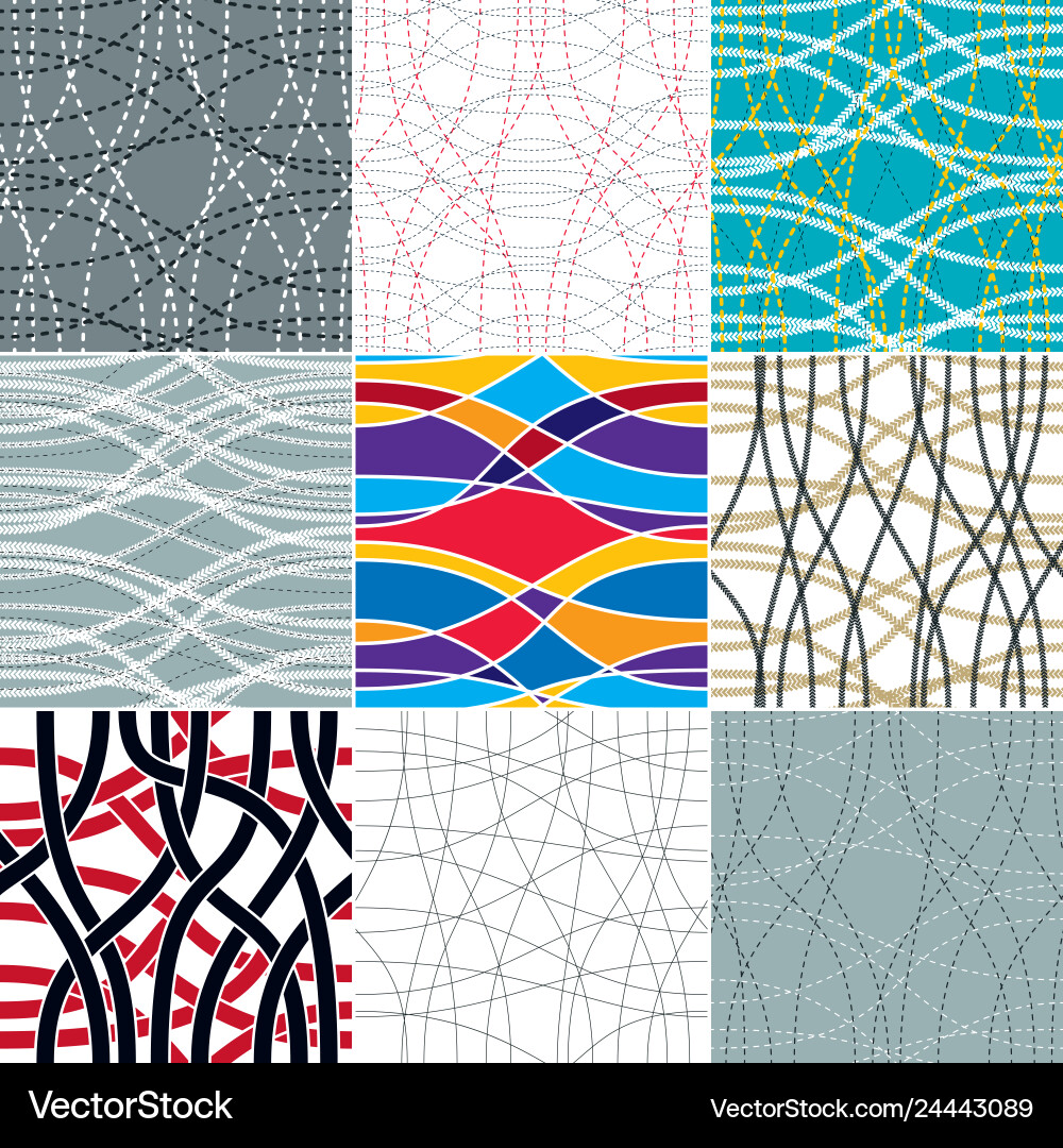 Tangled curvy lines seamless patterns set repeat vector image