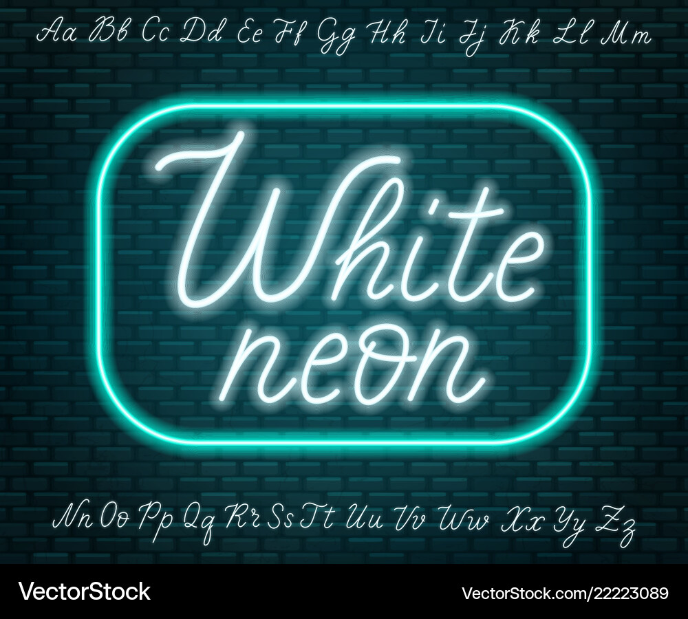 White Neon Script Letters - Retro Style Vector Image