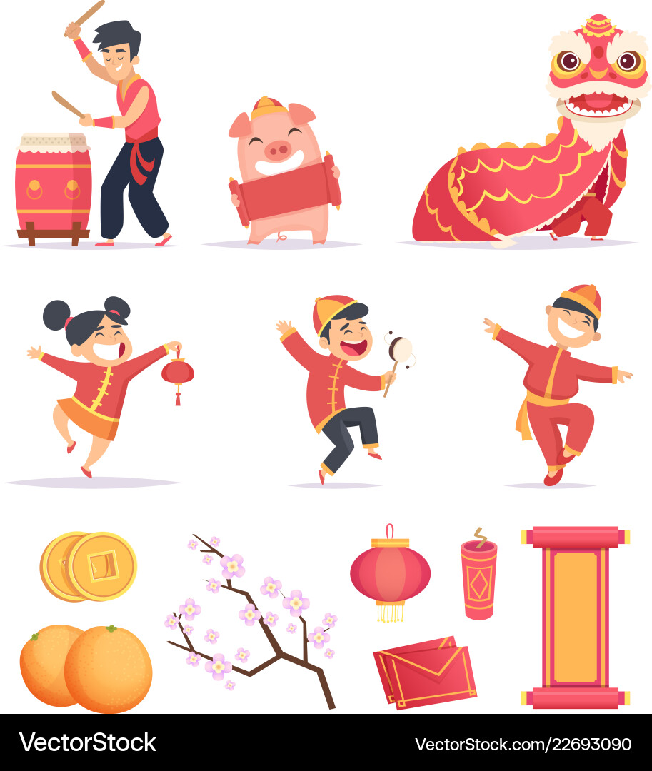 Asian new year happy chinese people celebrate Asian new year happy chinese people celebrate vector image