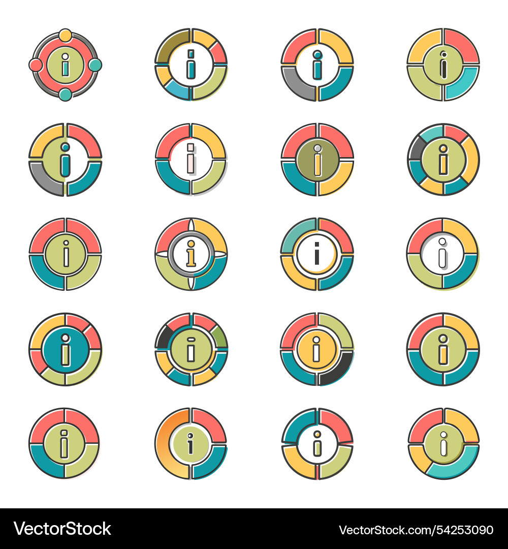 Circle-info icon with offset fill style bundle vector image