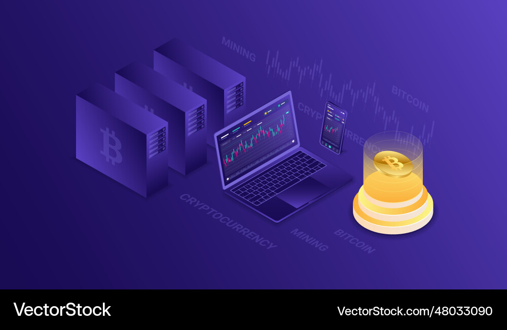 Cryptocurrency bitcoin blockchain mining vector image