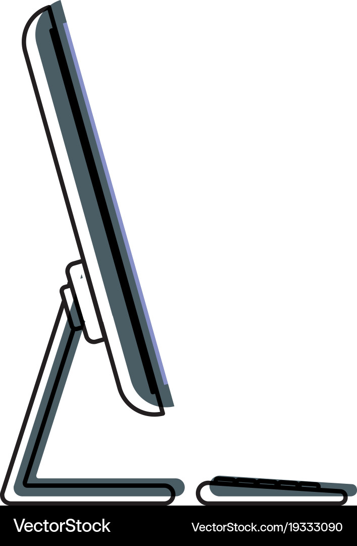 Desktop computer side view in watercolor vector image