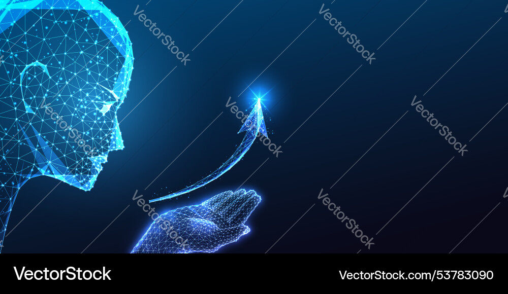 Futuristic ai robotics holding upward arrow Vector Image