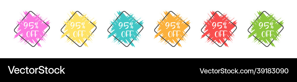 Set of colored grunge stickers with a 95 percent Set of colored grunge stickers with a 95 percent vector image