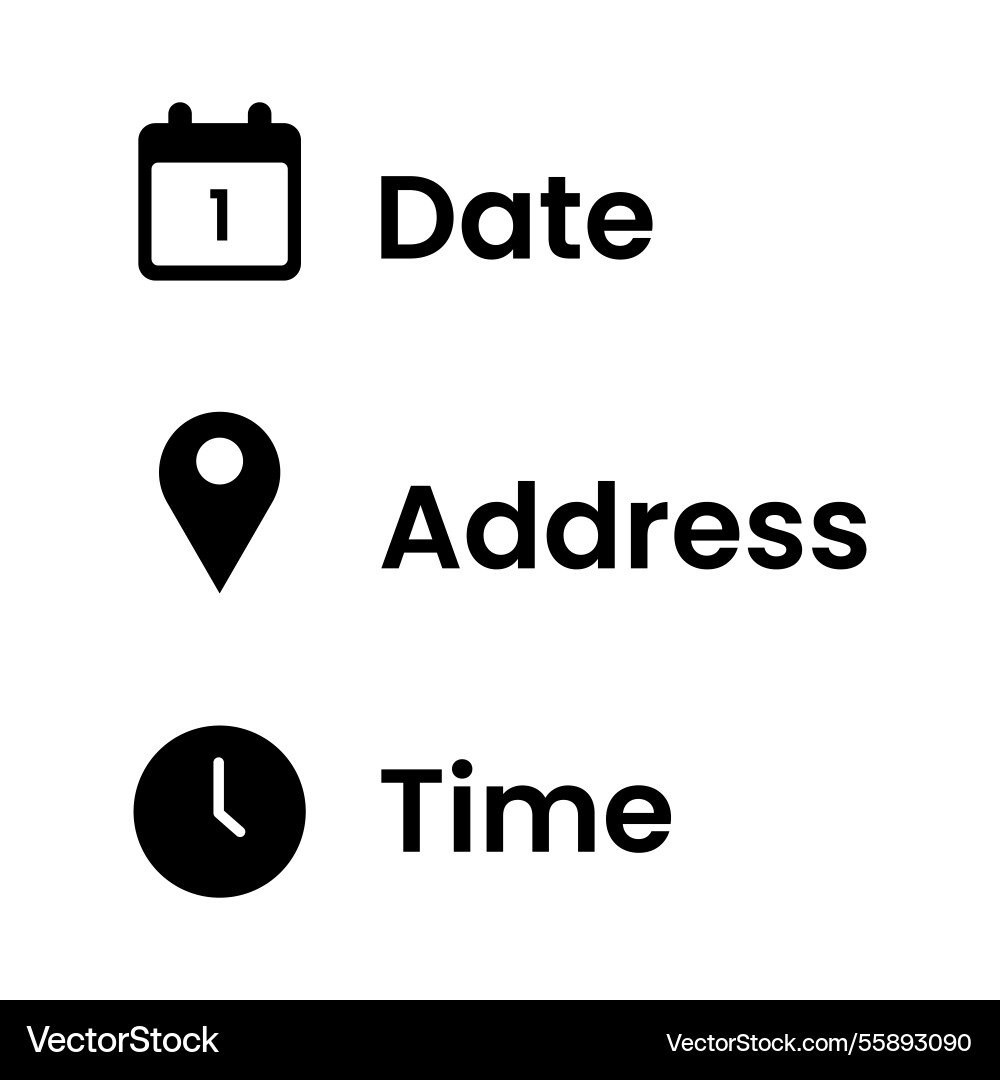 Simple icons representing date address and time Simple icons representing date address and time vector image