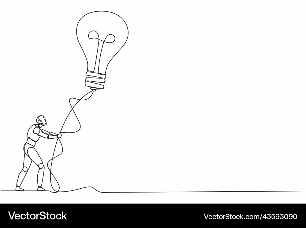 Single continuous line drawing robot holding Single continuous line drawing robot holding vector image