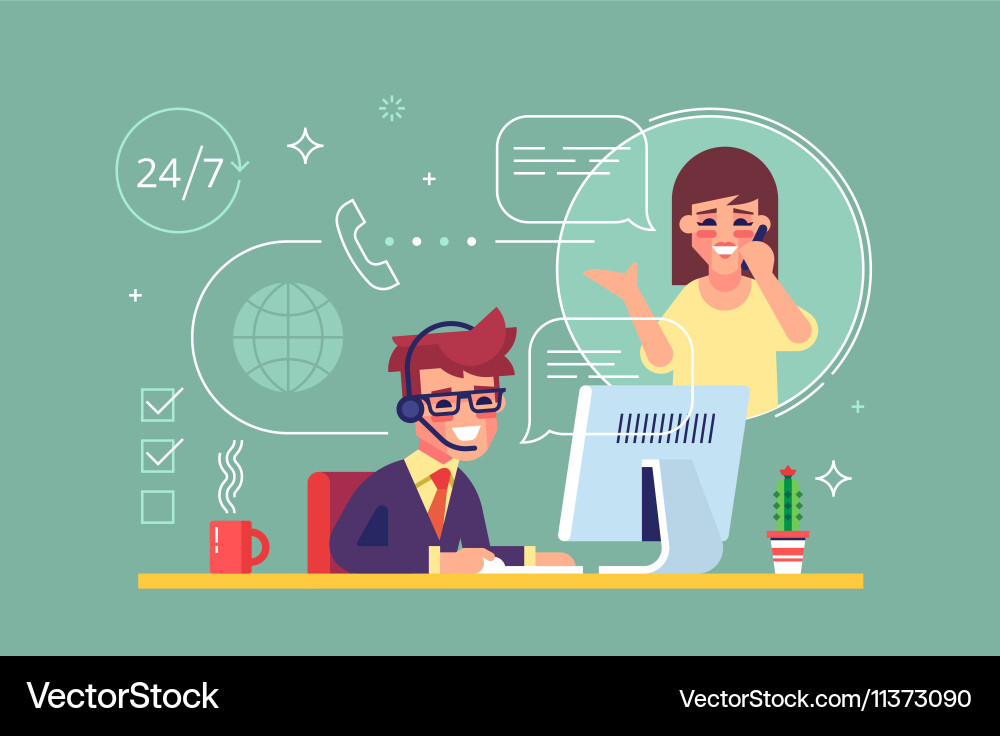 Tech Support Operator Assisting Client Vector Image
