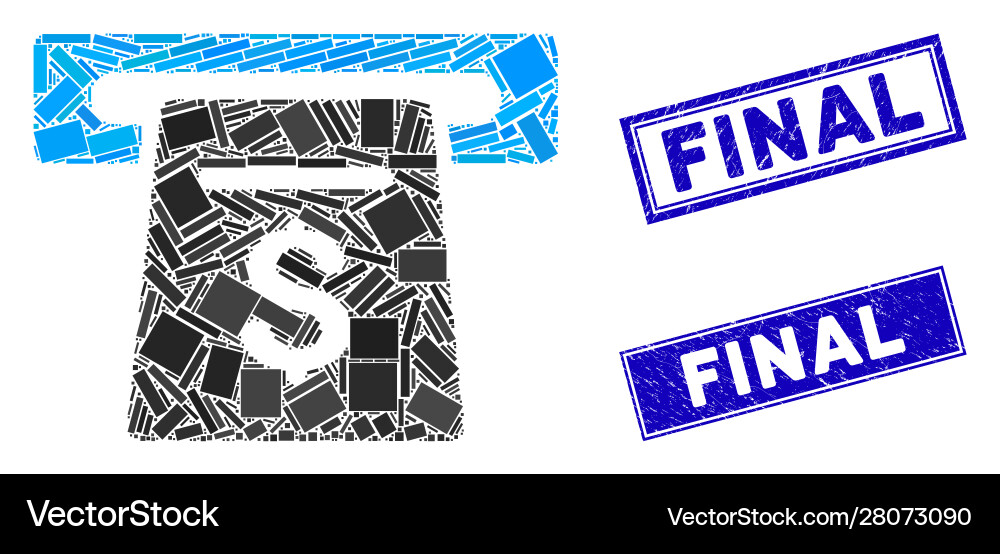Ticket terminal mosaic and distress rectangle Ticket terminal mosaic and distress rectangle vector image
