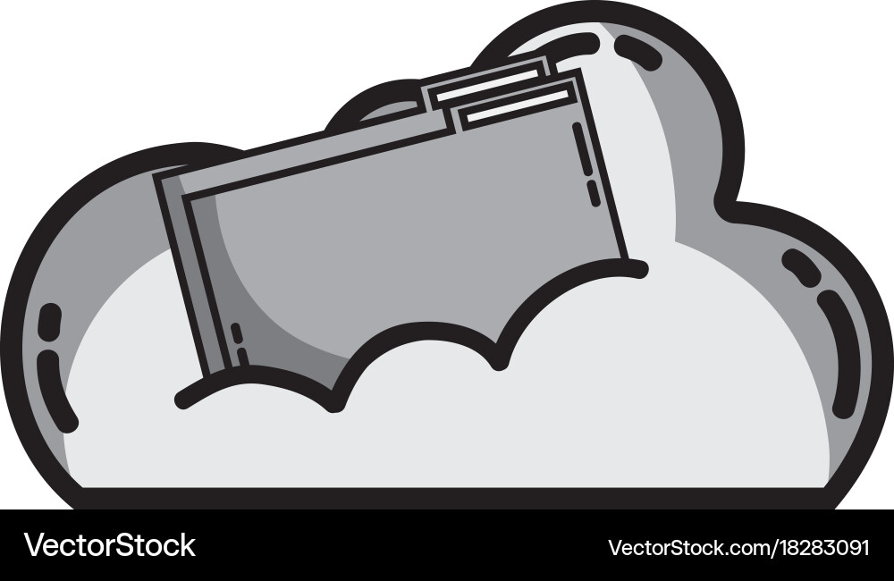 Graycale cloud data with digital folder file vector image