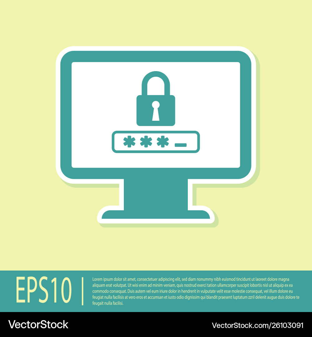 Green monitor with password notification and lock vector image