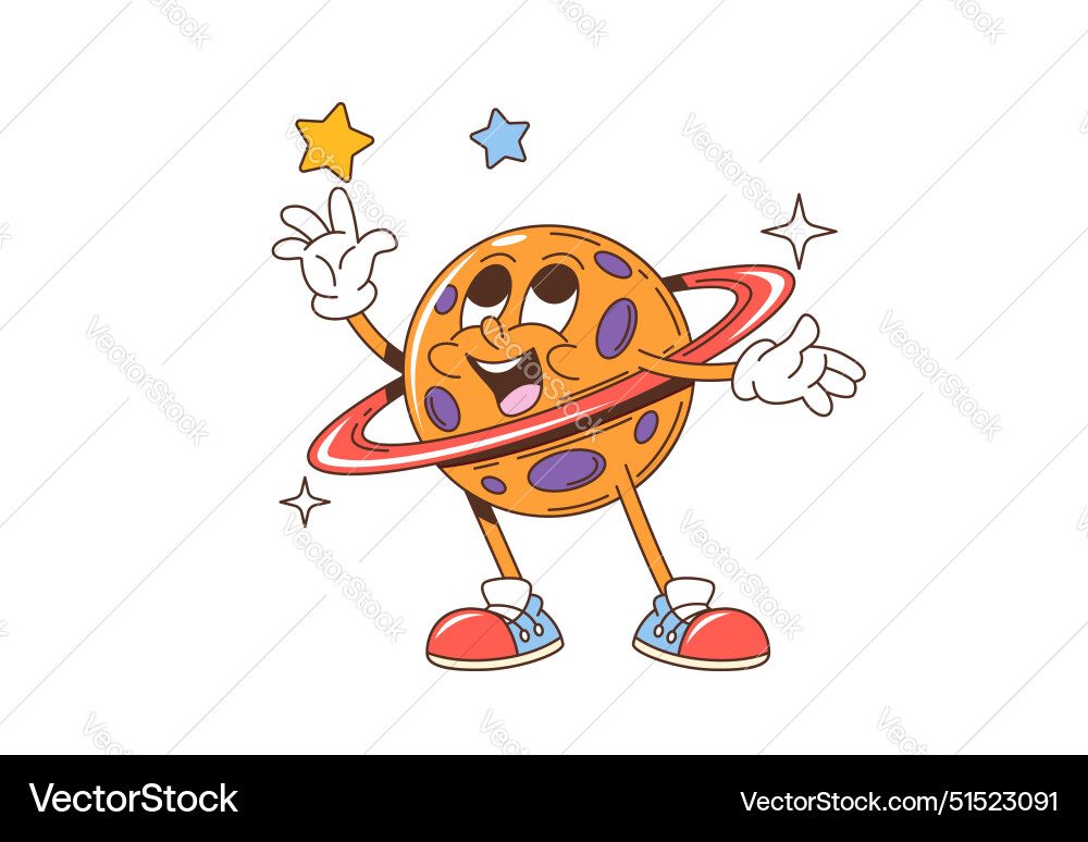 Groovy Space Planet Character Vector Image