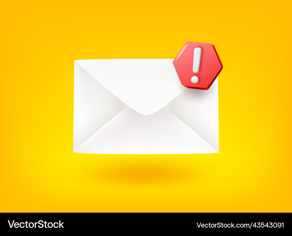 Paper envelope with exclamation point 3d Paper envelope with exclamation point 3d vector image