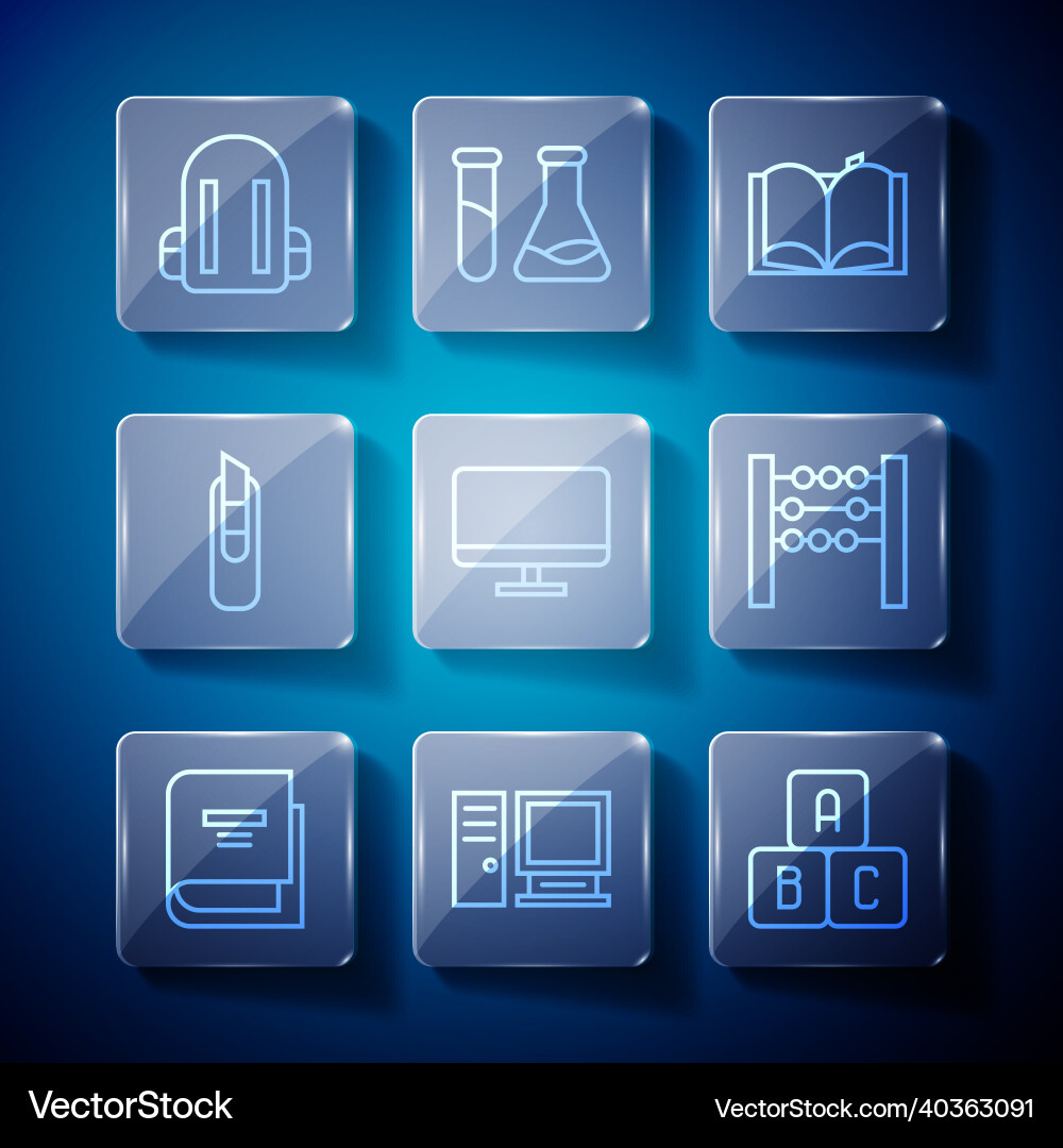 Set line book computer monitor abc blocks open Set line book computer monitor abc blocks open vector image