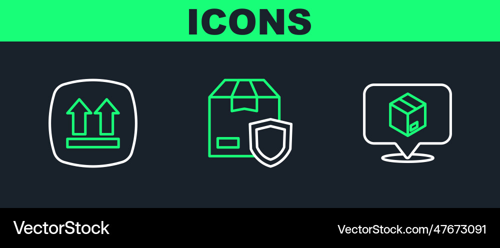 Set line location with cardboard box this side up vector image