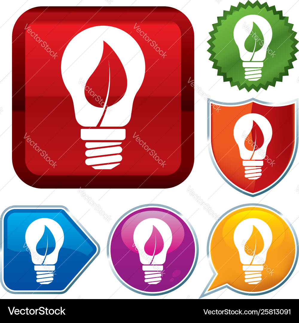 Set shiny icon series on buttons lightbulb leaf vector image