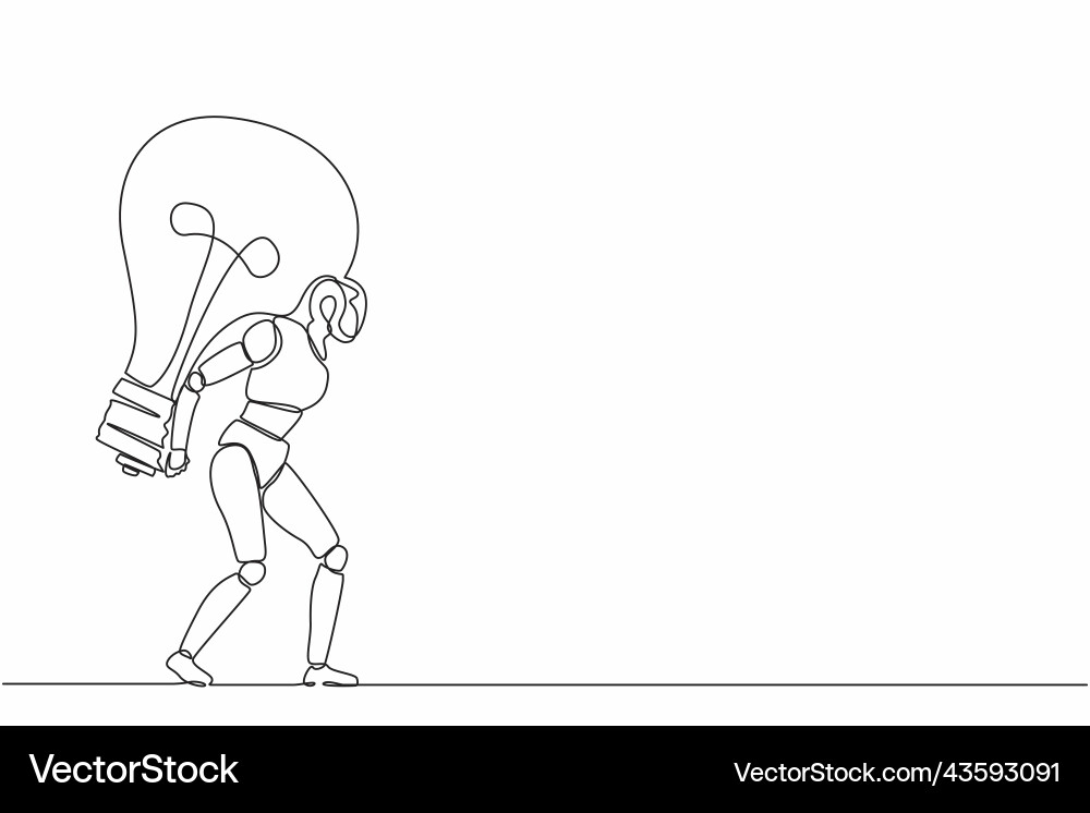Single continuous line drawing robot carrying Single continuous line drawing robot carrying vector image