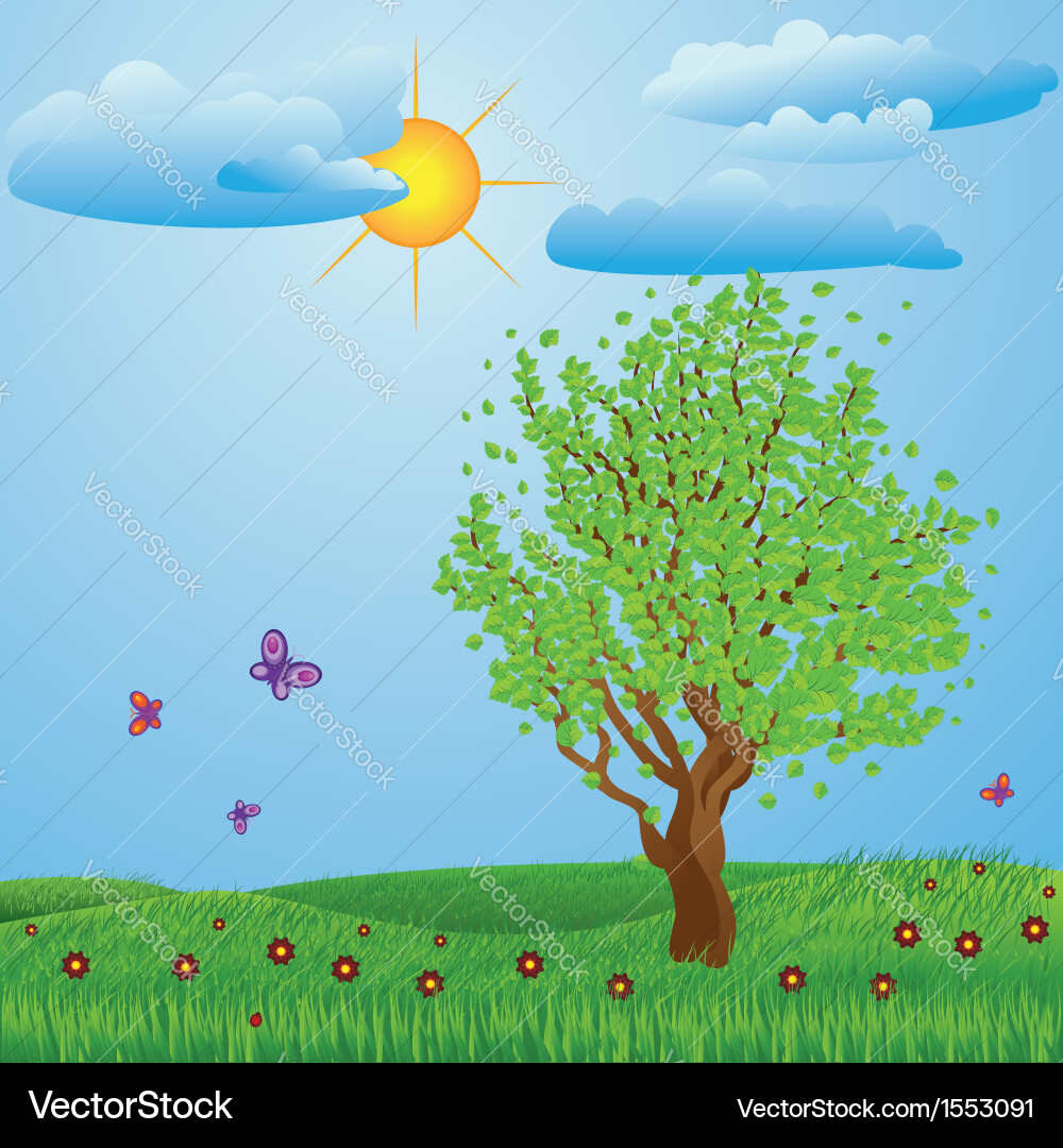 Tree on meadow vector image