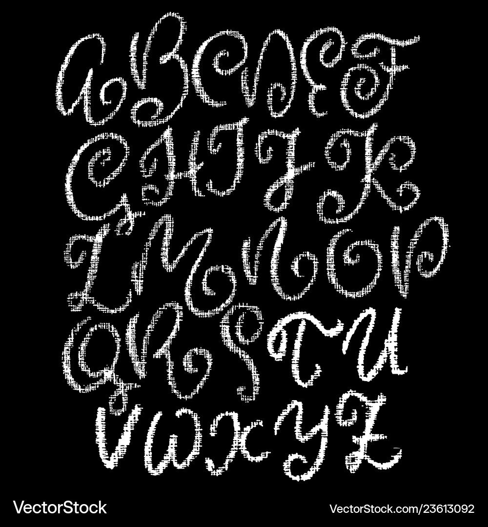 Chalk curly font grunge script on chalkboard Chalk curly font grunge script on chalkboard vector image