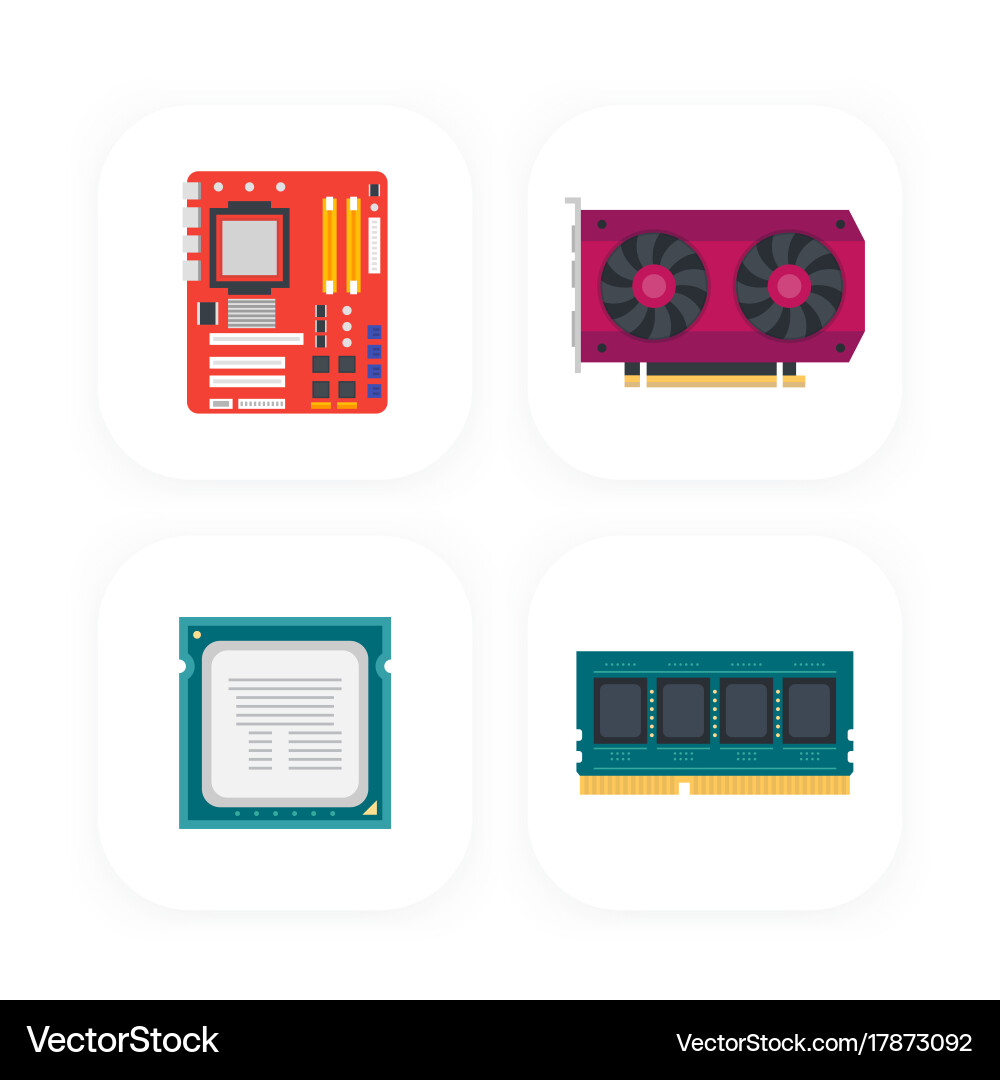 Computer components icons vector image