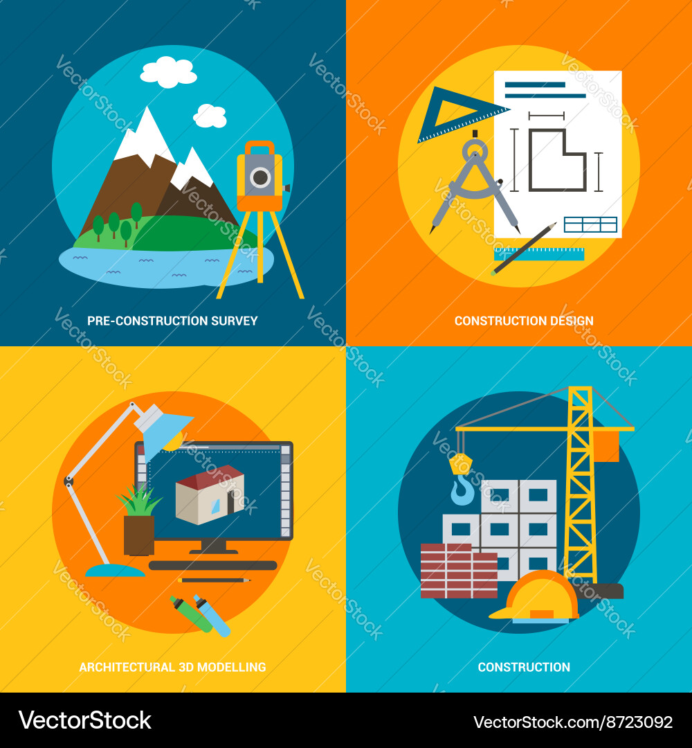 Conceptual icon set for construction in flat style Vector Image