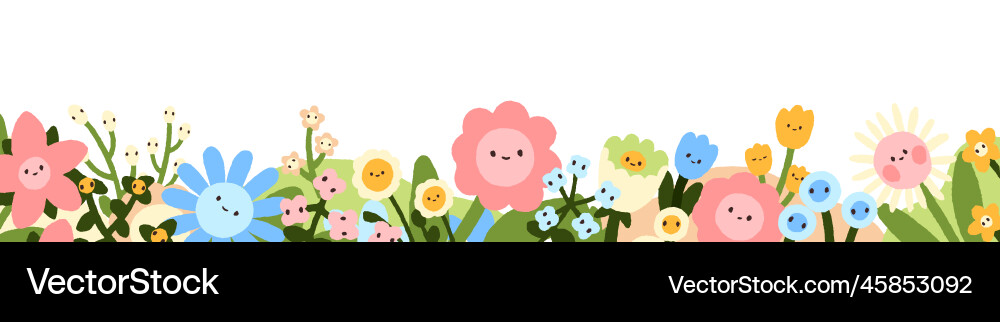 Cute happy flowers spring floral nature border Vector Image