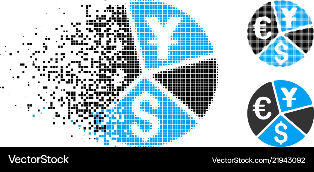 Dissolving dotted halftone currency pie chart icon Dissolving dotted halftone currency pie chart icon vector image
